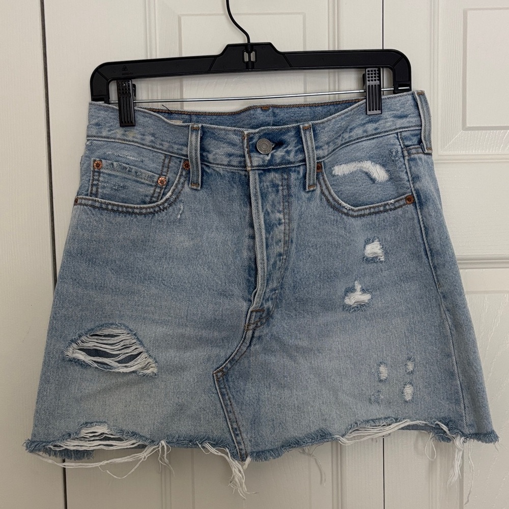 Levi's 501 Light Blue Ripped Denim Mini Skirt